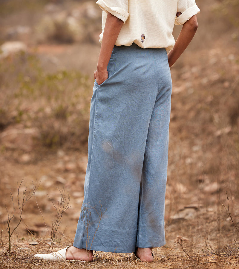 Aasmaan Linen Pants linen by Khara Kapas in blue for women in Singapore