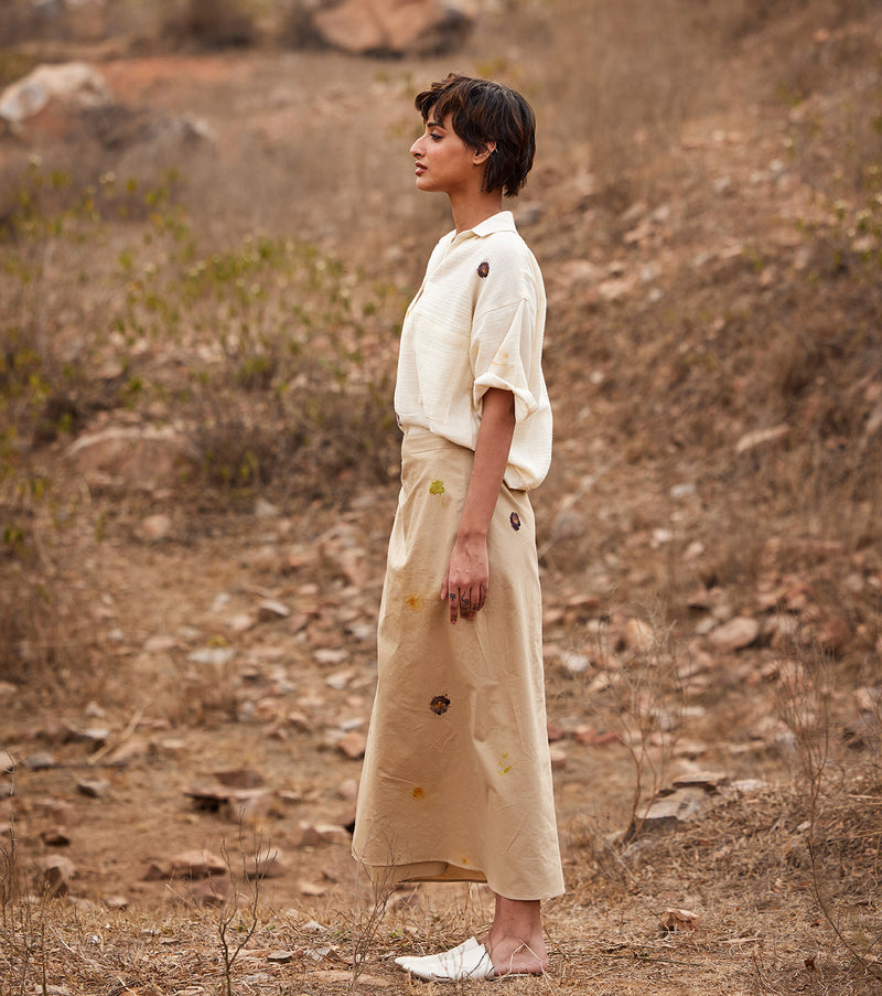 Oxford wrap skirt by Khara Kapas in beige for women in Singapore