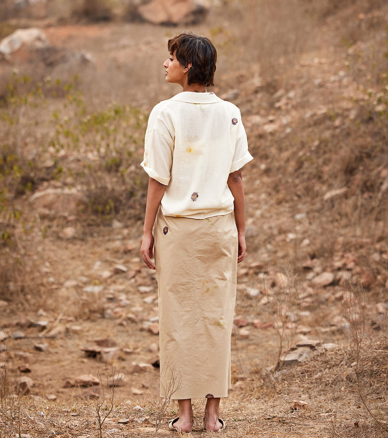 Oxford wrap skirt by Khara Kapas in beige for women in Singapore