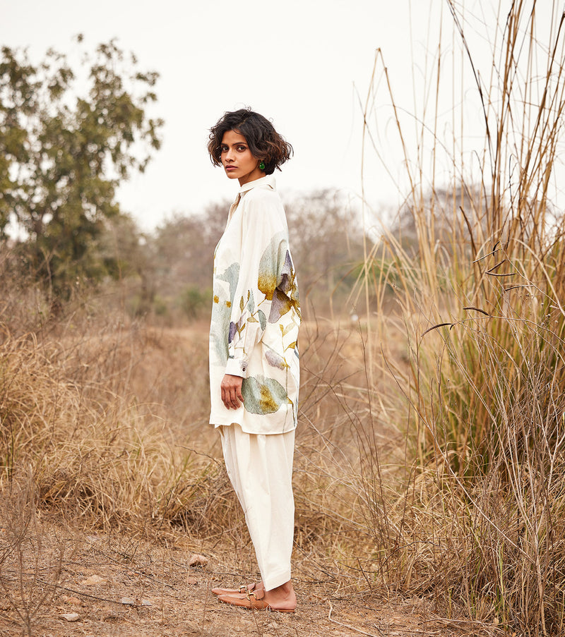 Shuchi Salwar pants cotton by Khara Kapas in white for women in Singapore