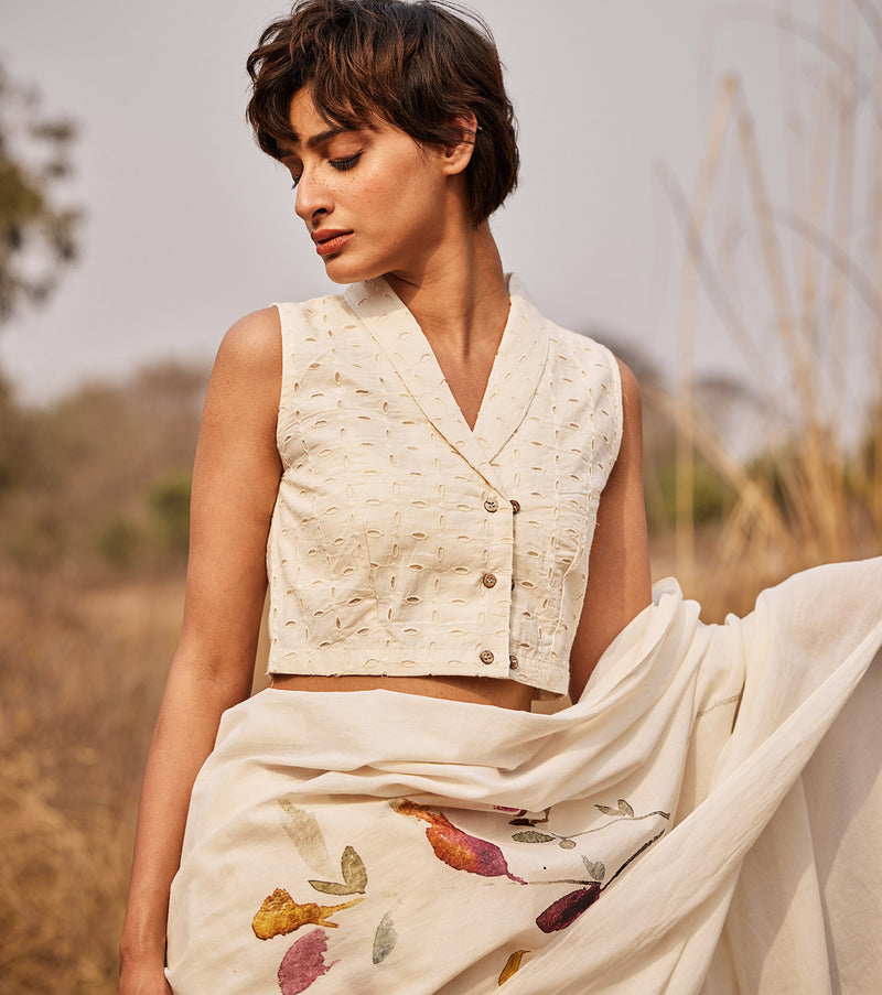 Jui Blouse by Khara Kapas in white for women in Singapore
