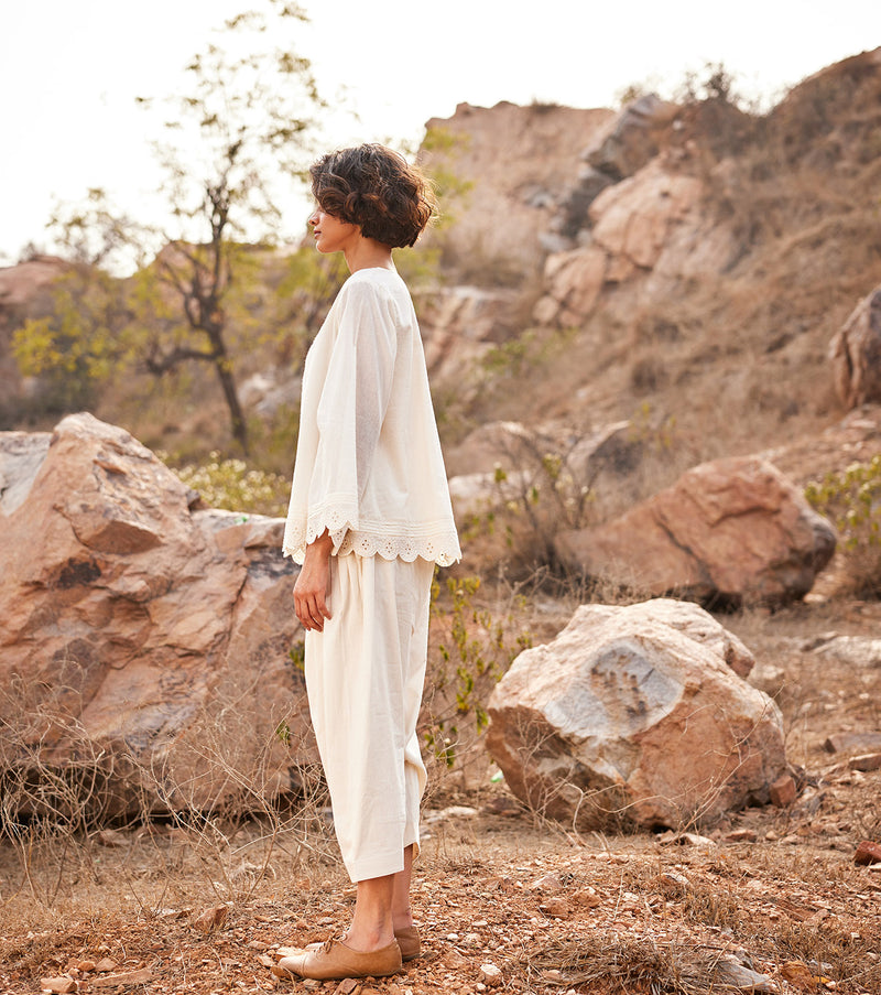 Shuchi Top cotton by Khara Kapas in white for women in Singapore