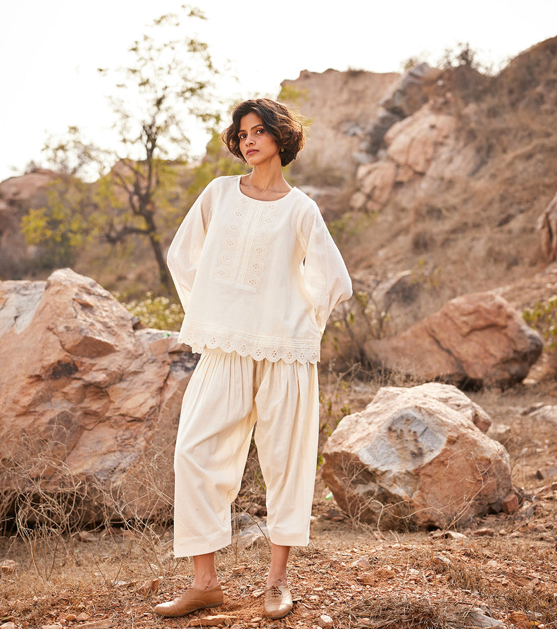 Shuchi Top cotton by Khara Kapas in white for women in Singapore