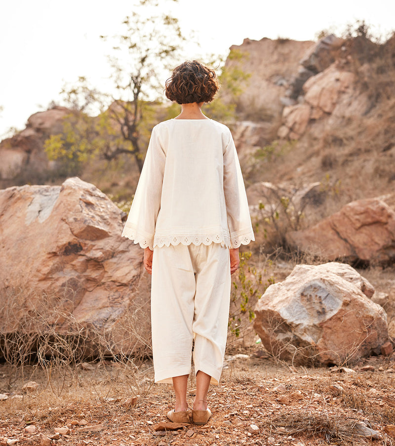 Shuchi Top cotton by Khara Kapas in white for women in Singapore