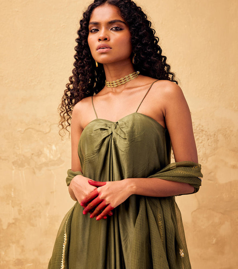 Mehndi Dupatta cotton by Khara Kapas in green for women in Singapore