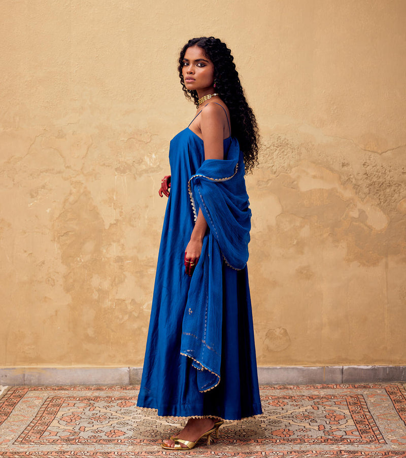 Morni Dupatta cotton by Khara Kapas in blue for women in Singapore