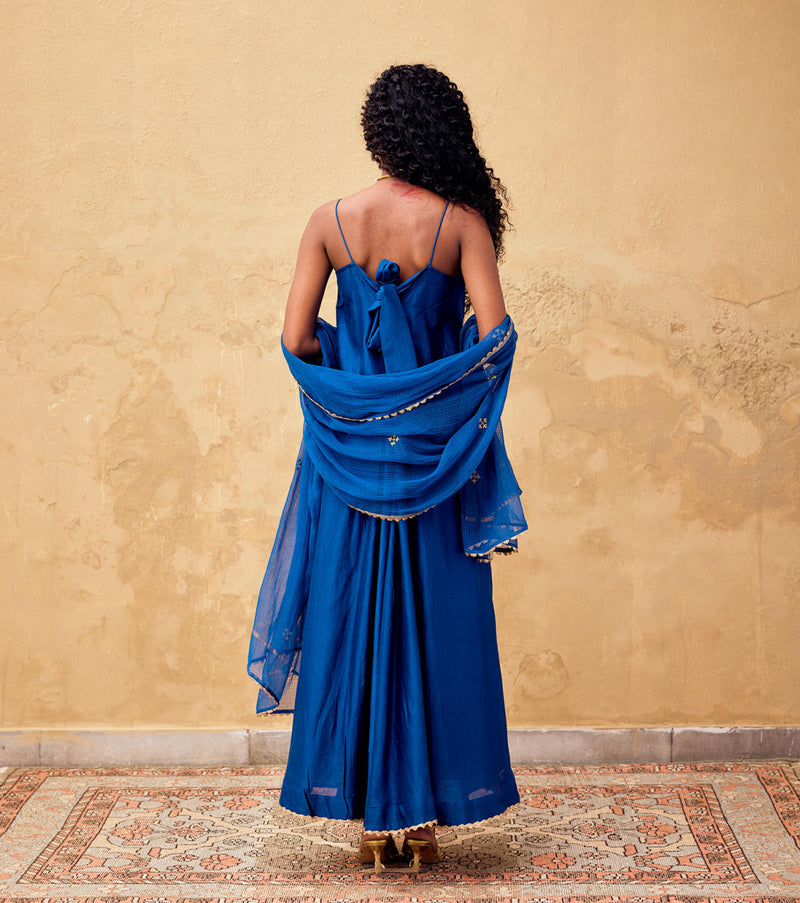 Morni Dupatta cotton by Khara Kapas in blue for women in Singapore