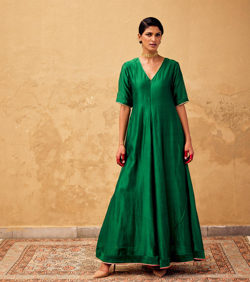 Gulzar Jumpsuit chanderi by Khara Kapas in green for women in Singapore