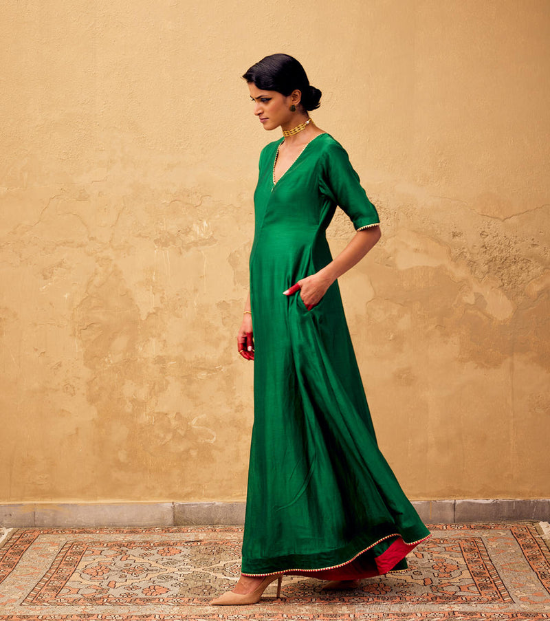 Gulzar Jumpsuit chanderi by Khara Kapas in green for women in Singapore