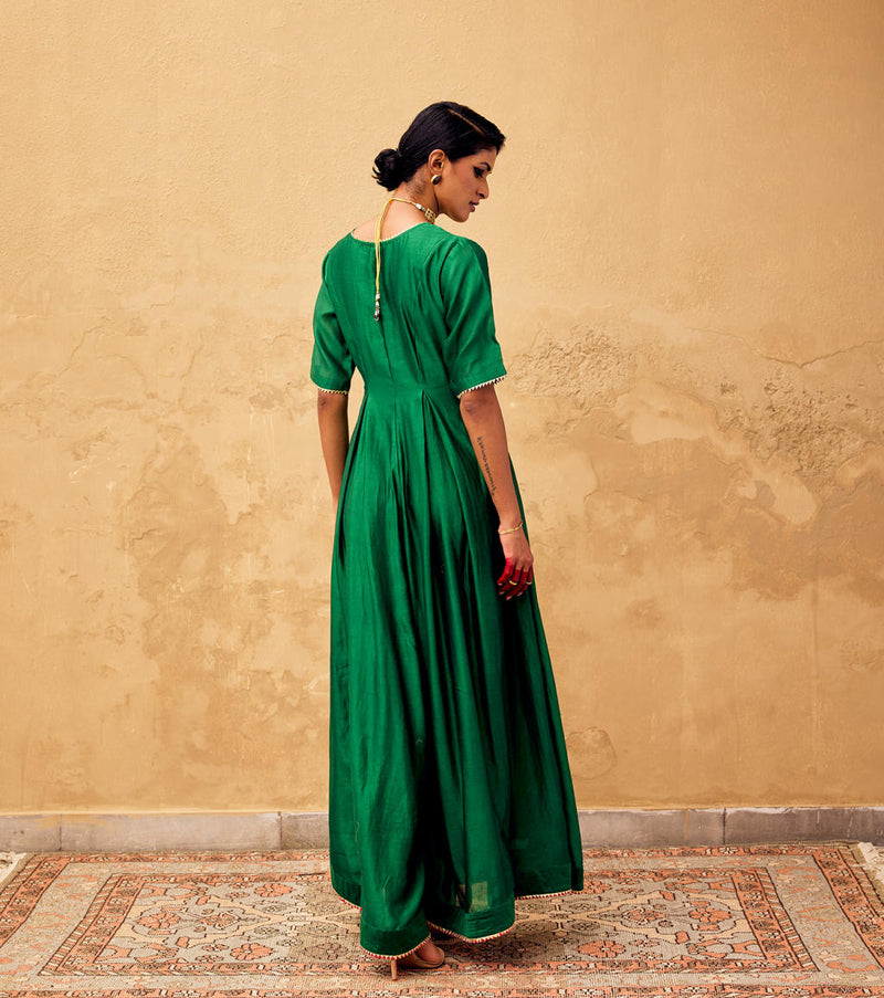 Gulzar Jumpsuit chanderi by Khara Kapas in green for women in Singapore