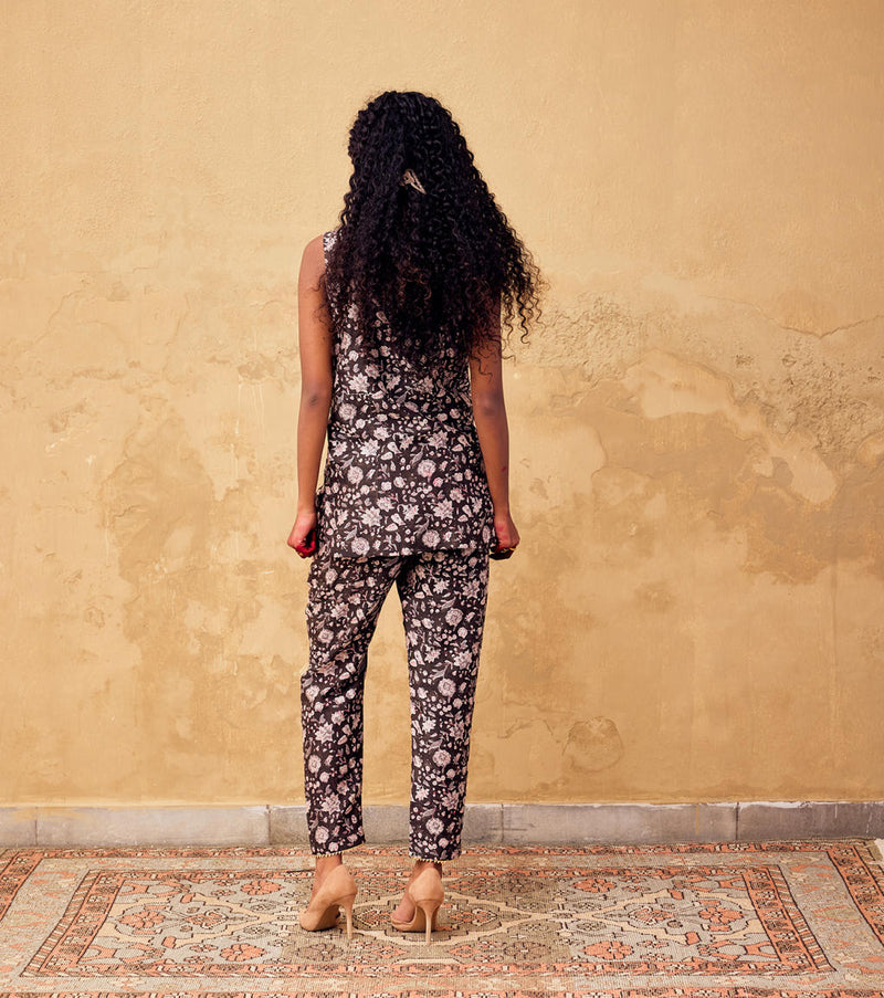 Fiza Pantsuit Pant suit chanderi by Khara Kapas in charcoal for women in Singapore