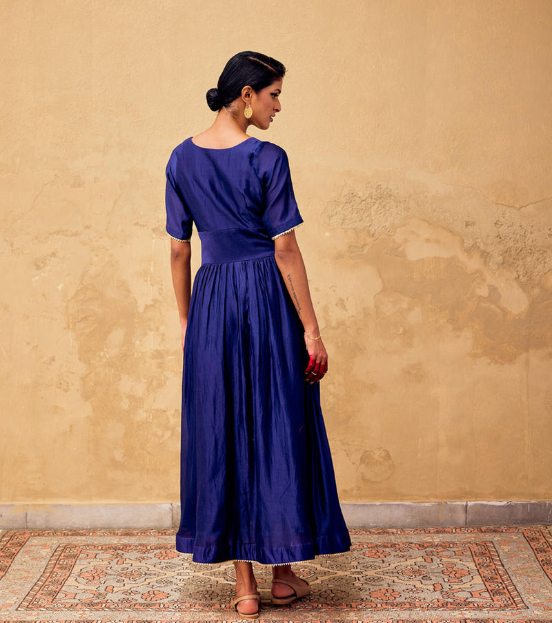 Neelam Dress chanderi by Khara Kapas in blue for women in Singapore