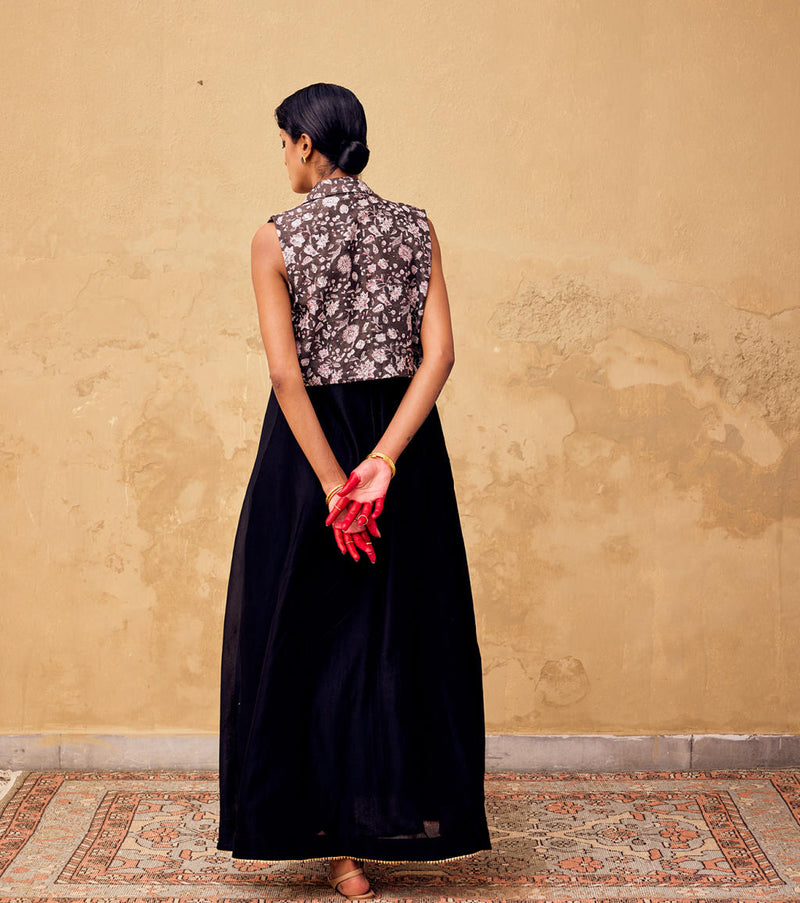 Shahi dress with bolero jacket chanderi by Khara Kapas in black for women in Singapore