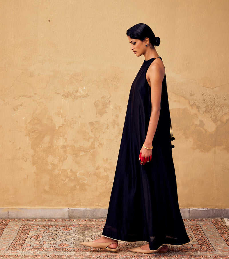 Shahi gown Dress chanderi by Khara Kapas in black for women in Singapore