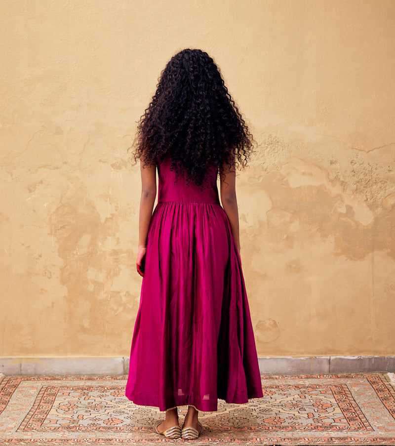 Roohafza Dress chanderi by Khara Kapas in pink for women in Singapore