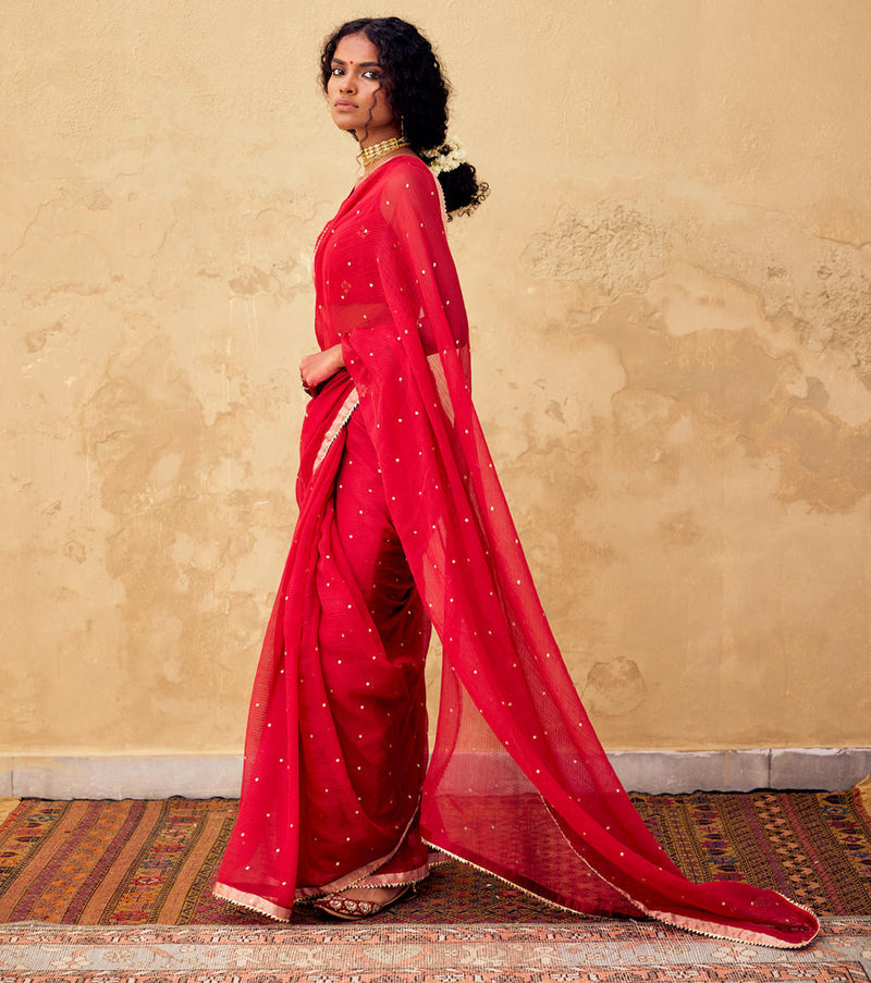 Maharani Saree with Blouse piece silk by Khara Kapas in red for women in Singapore
