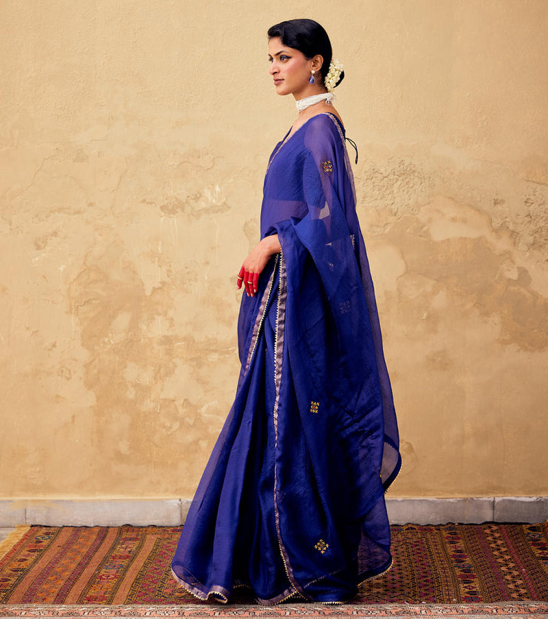 Dilruba Saree with Blouse piece silk by Khara Kapas in blue for women in Singapore
