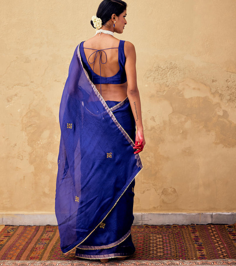 Dilruba Saree with Blouse piece silk by Khara Kapas in blue for women in Singapore