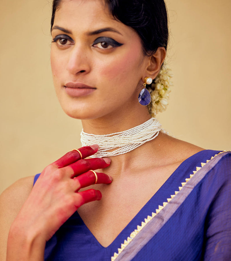 Dilruba Saree with Blouse piece silk by Khara Kapas in blue for women in Singapore