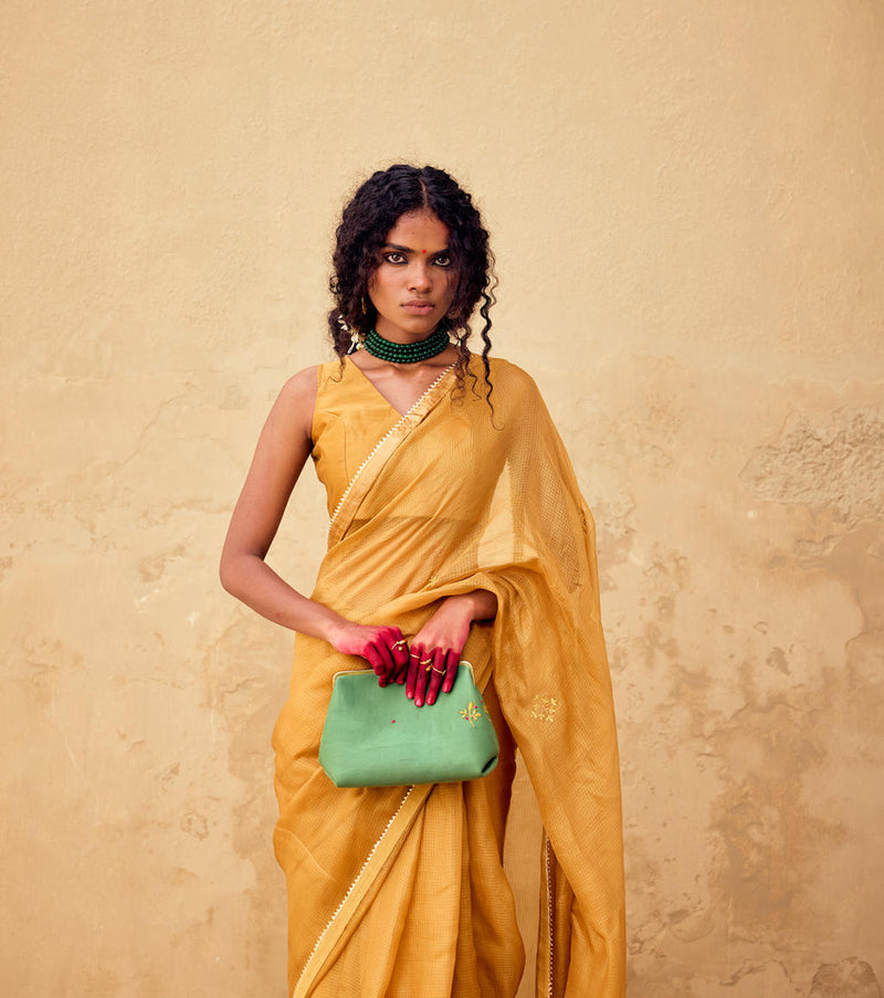 Dhoop Saree with Blouse piece silk by Khara Kapas in mustard for women in Singapore