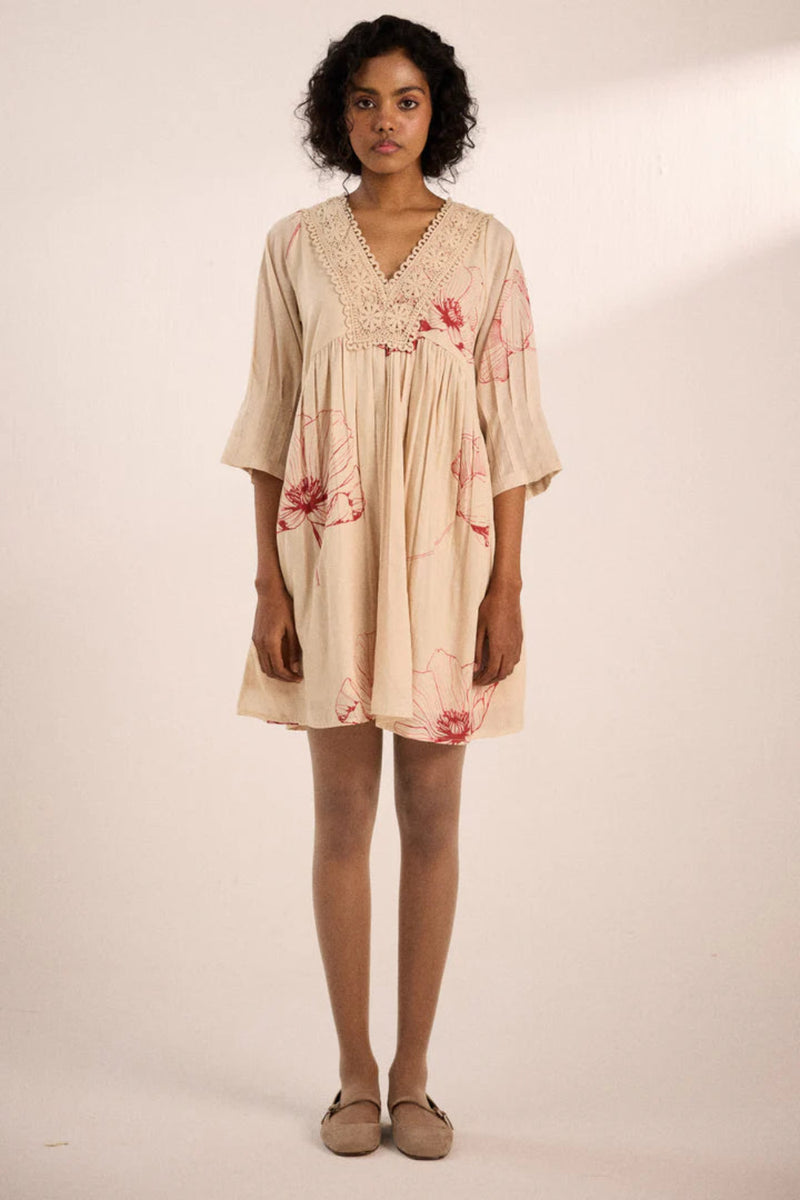 Oatmeal poppy dress by Khara Kapas for women in Singapore