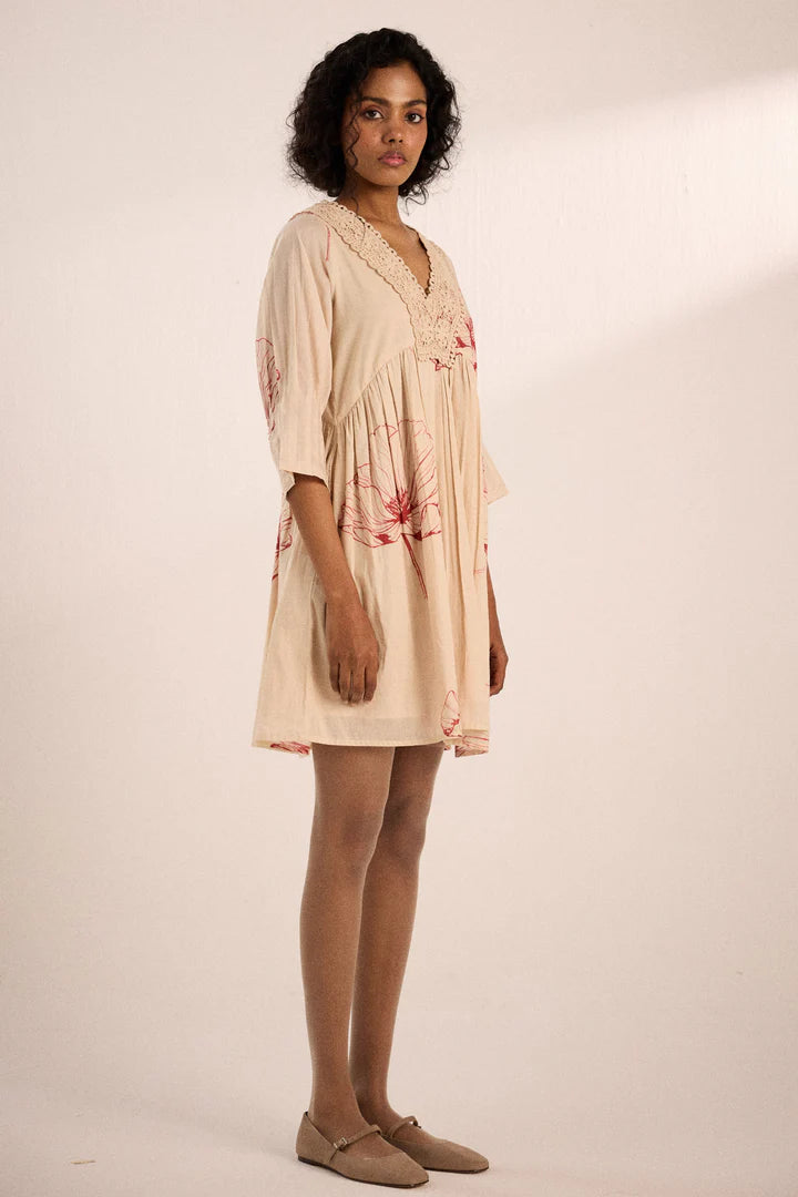 Oatmeal poppy dress by Khara Kapas for women in Singapore