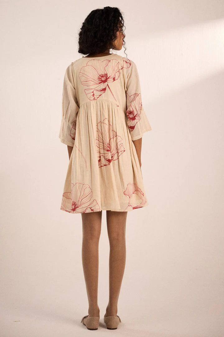 Oatmeal poppy dress by Khara Kapas for women in Singapore