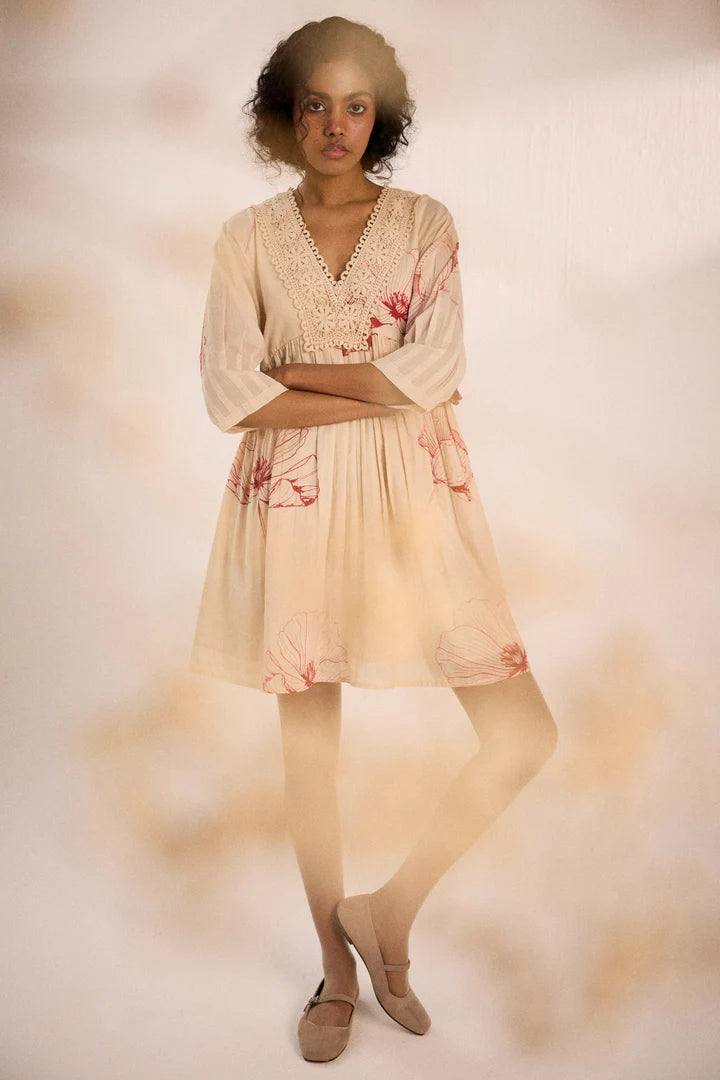 Oatmeal poppy dress by Khara Kapas for women in Singapore
