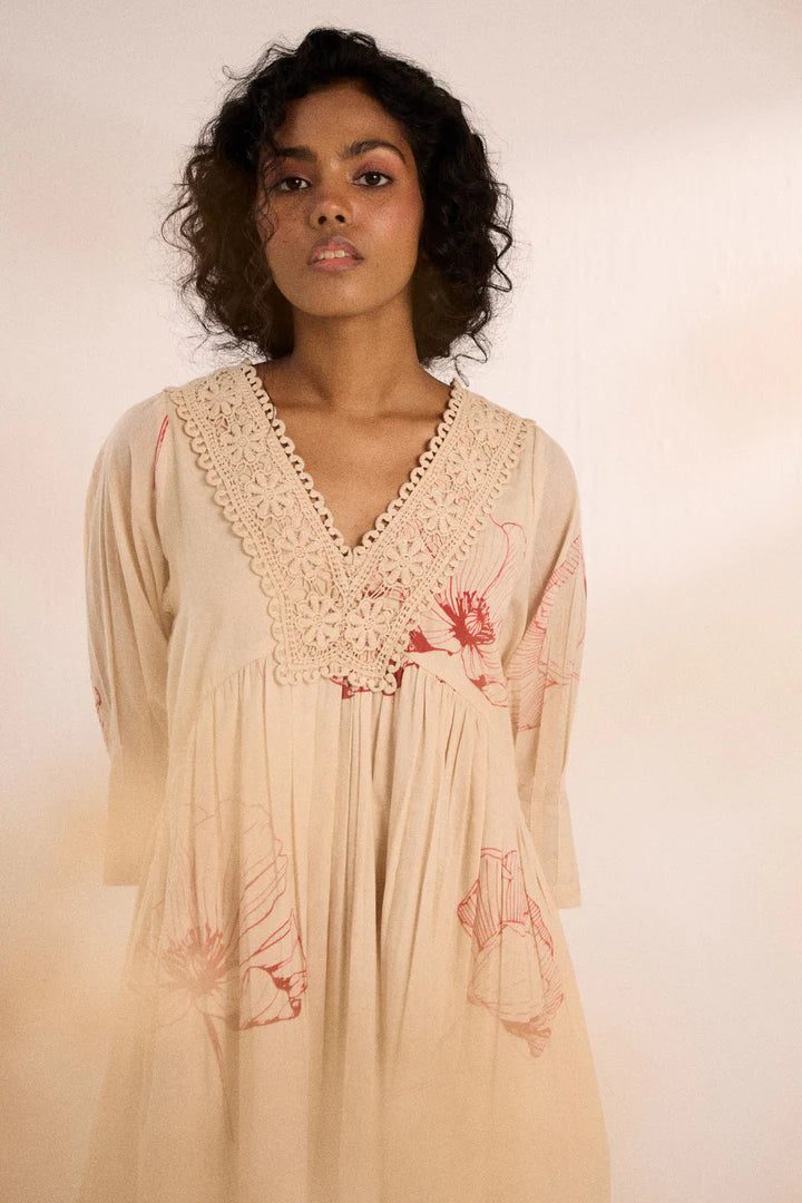 Oatmeal poppy dress by Khara Kapas for women in Singapore