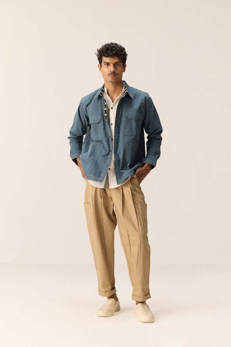 Coastal Line cotton by Khara Kapas Men in blue for men in Singapore