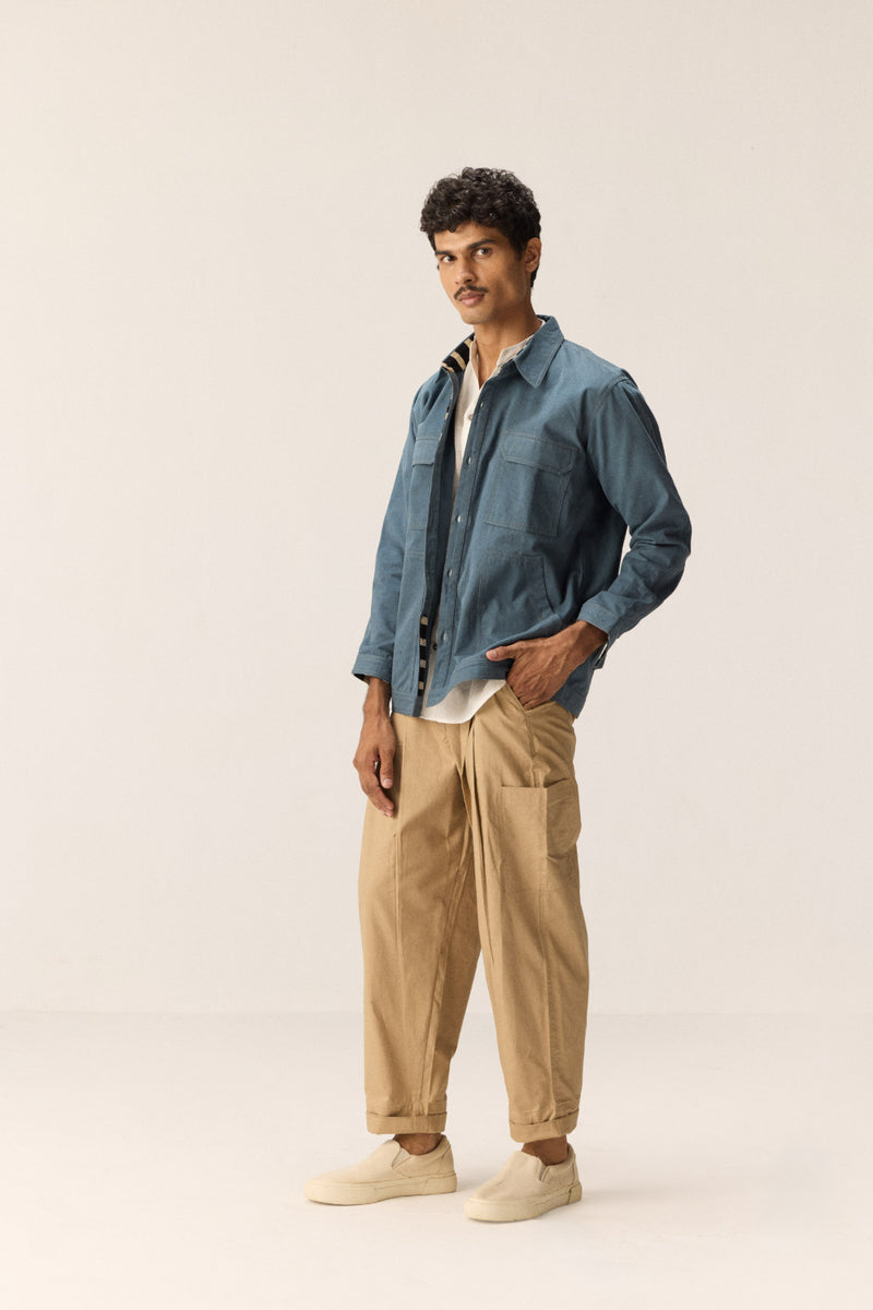 Coastal Line cotton by Khara Kapas Men in blue for men in Singapore