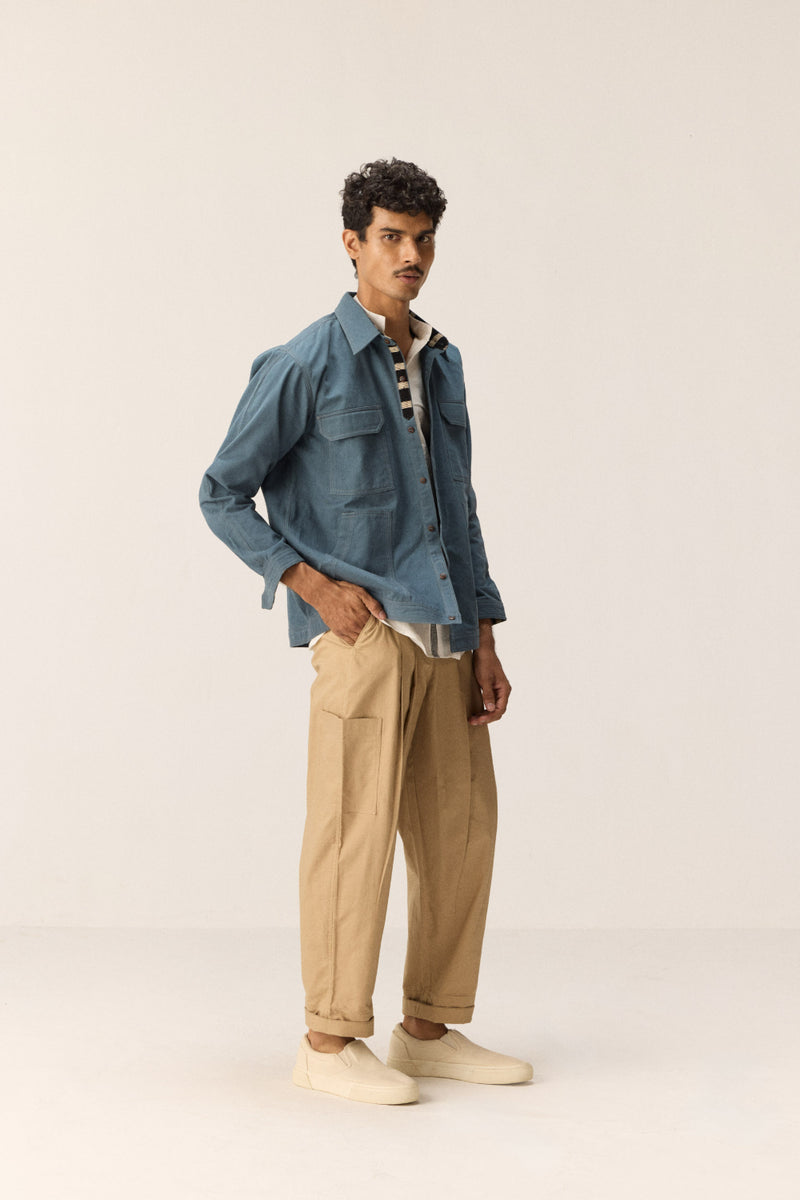 Coastal Line cotton by Khara Kapas Men in blue for men in Singapore