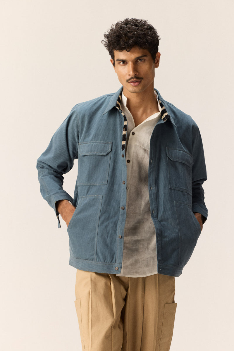 Coastal Line cotton by Khara Kapas Men in blue for men in Singapore