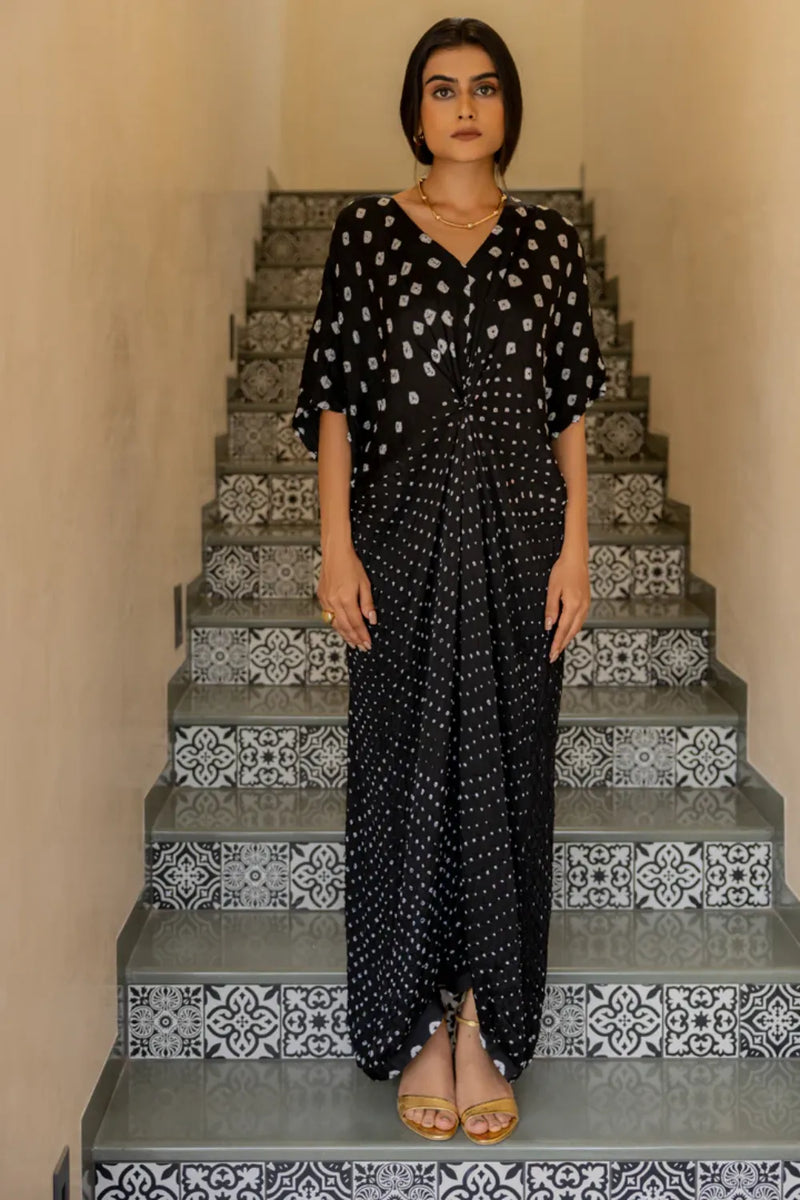 KNOT JUMPSUIT-BLACK silk by Dyelogue in black color for women in Singapore