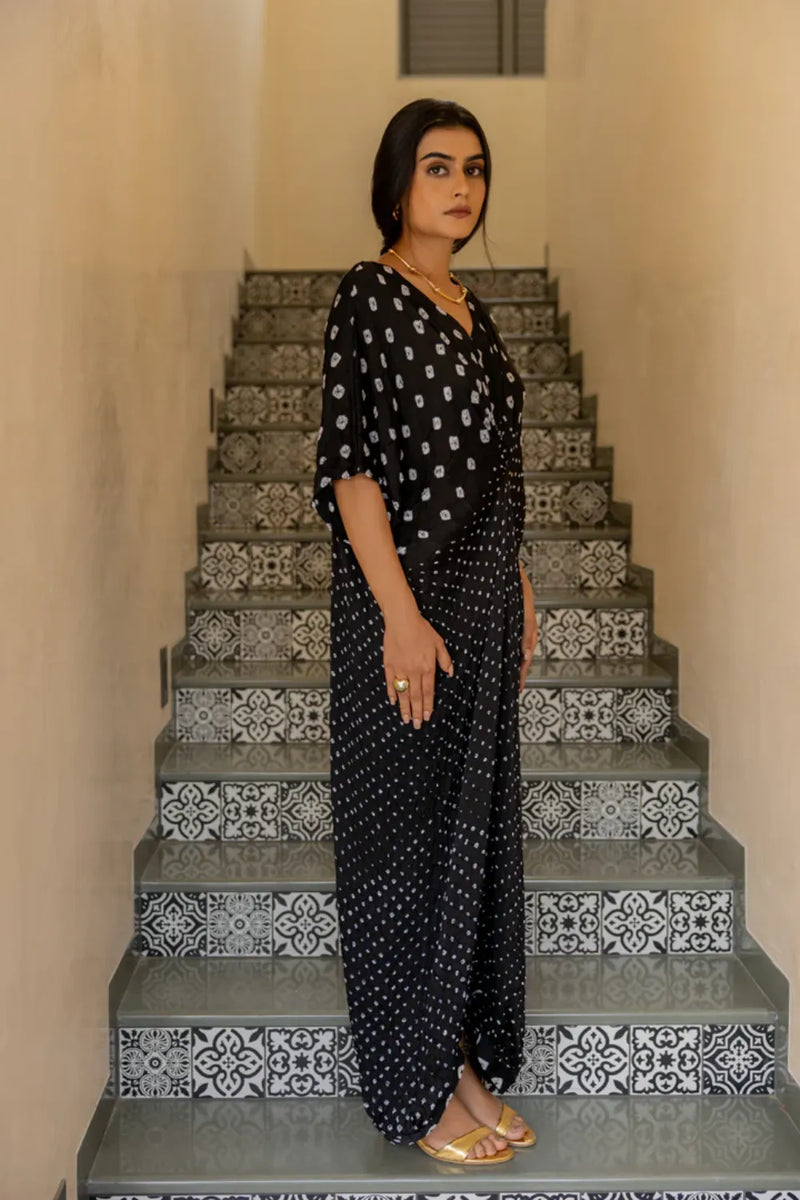 KNOT JUMPSUIT-BLACK silk by Dyelogue in black color for women in Singapore