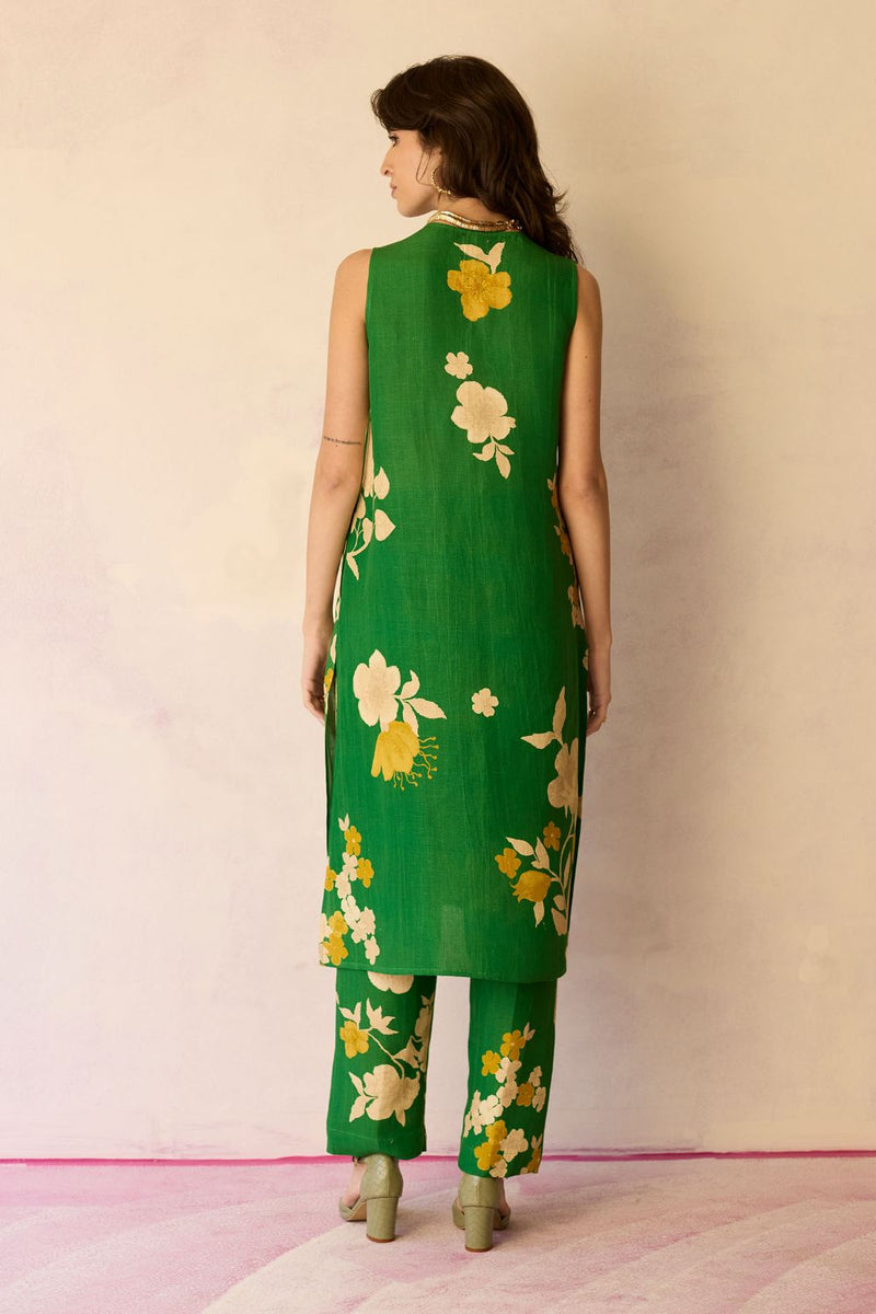 Hibiscus Anaar V-Neck Co-ord Set - Fern cotton by World of SiSa for women in Singapore