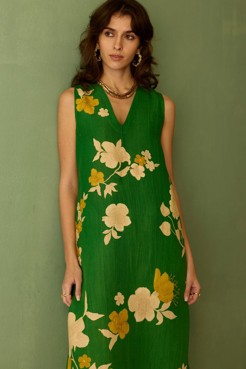Hibiscus Anaar V-Neck Co-ord Set - Fern cotton by World of SiSa for women in Singapore