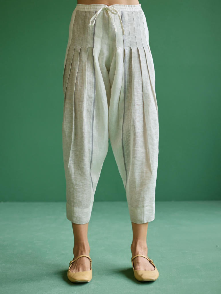 Ennya Hand-Embroidered Metallic Linen Kurta - Ivory linen by Manan in ivory color for women in Singapore