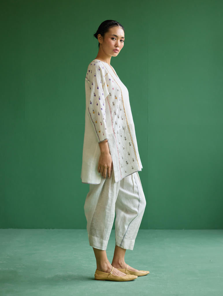 Ennya Hand-Embroidered Kurta Set
 - Ivory linen by Manan in ivory color for women in Singapore