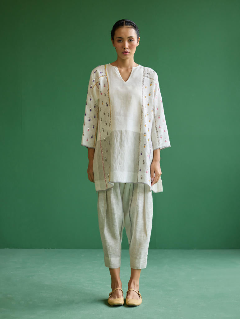 Ennya Hand-Embroidered Kurta Set
 - Ivory linen by Manan in ivory color for women in Singapore