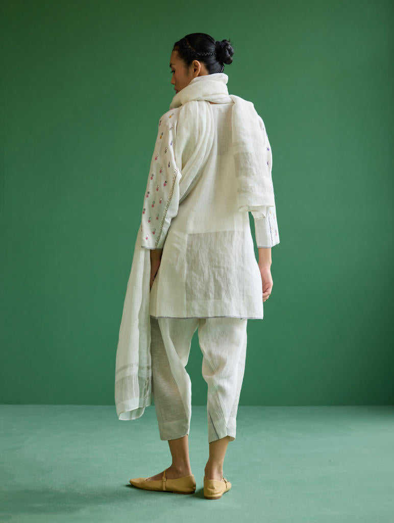 Ennya Hand-Embroidered Kurta Set
 - Ivory linen by Manan in ivory color for women in Singapore