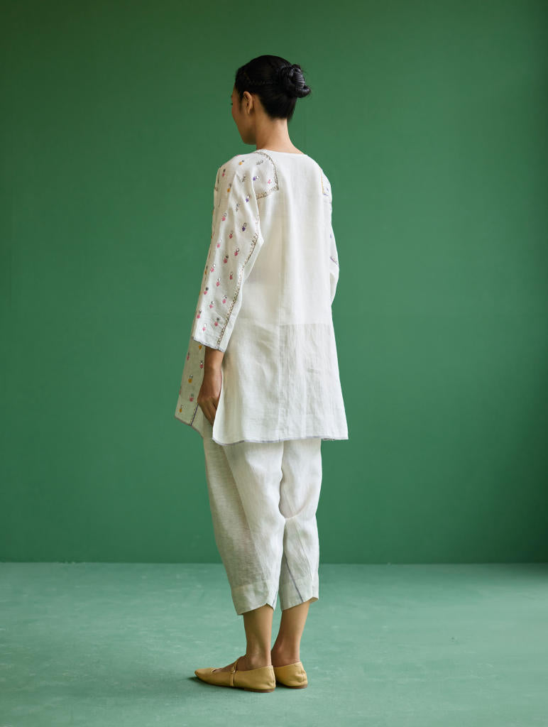 Ennya Hand-Embroidered Kurta Set
 - Ivory linen by Manan in ivory color for women in Singapore