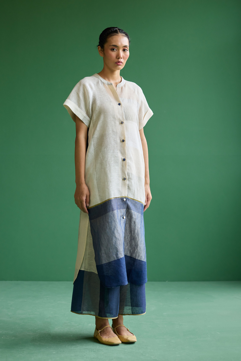 Nila Color-Blocked Co-ord Sets 
 - Ivory linen by Manan in ivory color for women in Singapore