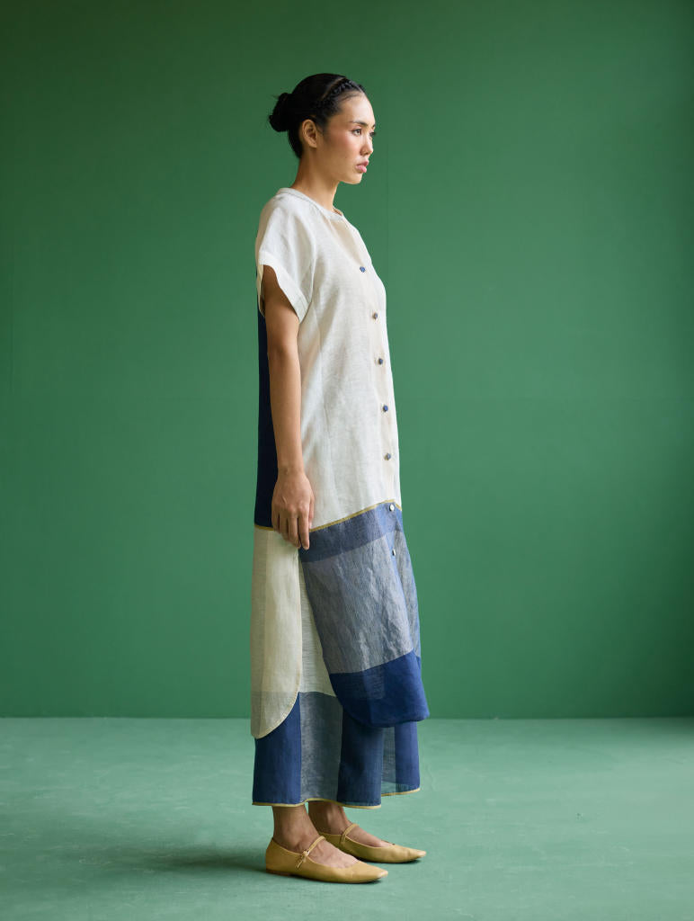 Nila Color-Blocked Co-ord Sets 
 - Ivory linen by Manan in ivory color for women in Singapore