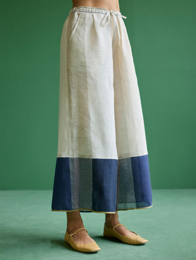 Nila Color-Blocked Co-ord Sets 
 - Ivory linen by Manan in ivory color for women in Singapore