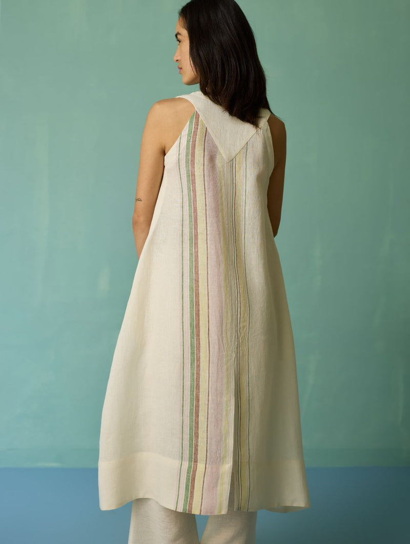Vanya Border Linen Sleeveless Kurta Set - Ivory linen light kurta set by Manan in ivory for women in Singapore