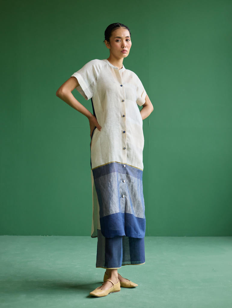 Nila Color-Blocked Co-ord Sets 
 - Ivory linen by Manan in ivory color for women in Singapore