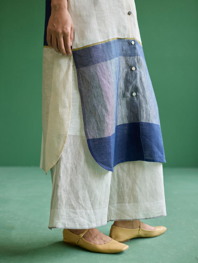 Nila Color-Blocked Co-ord Sets 
 - Ivory linen by Manan in ivory color for women in Singapore