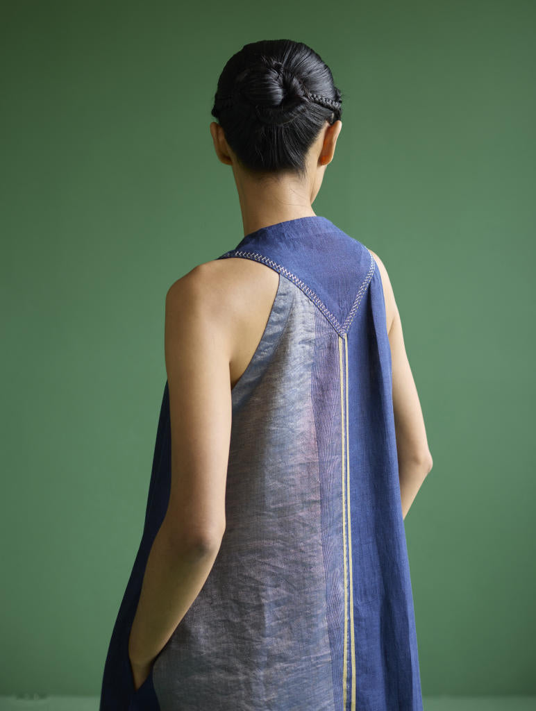 Ayana Metallic Linen Co-ord Set - Navy linen by Manan in navy color for women in Singapore
