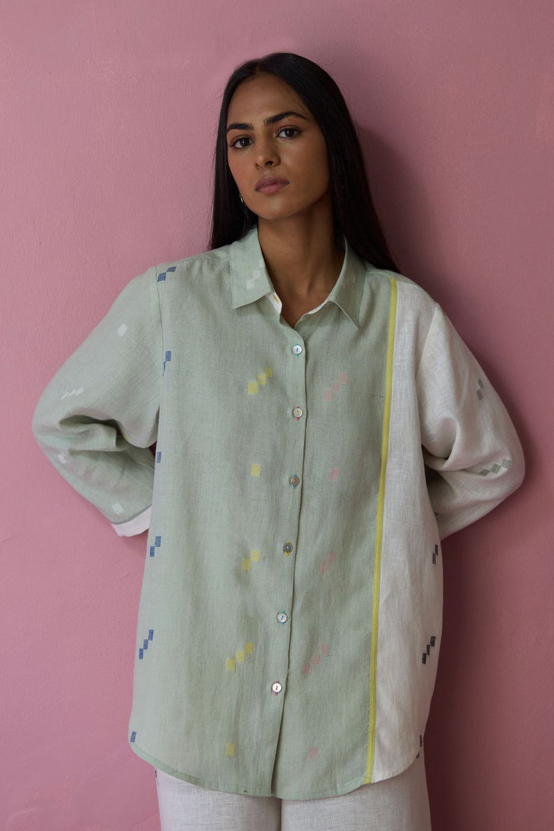 Sela Patchwork Jamdani Linen Co-ord Set all linen by Manan for women in Singapore